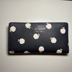 Kate Spade Staci Orchard Toss White Apple Large Slim Bifold Wallet Blazer Blue
